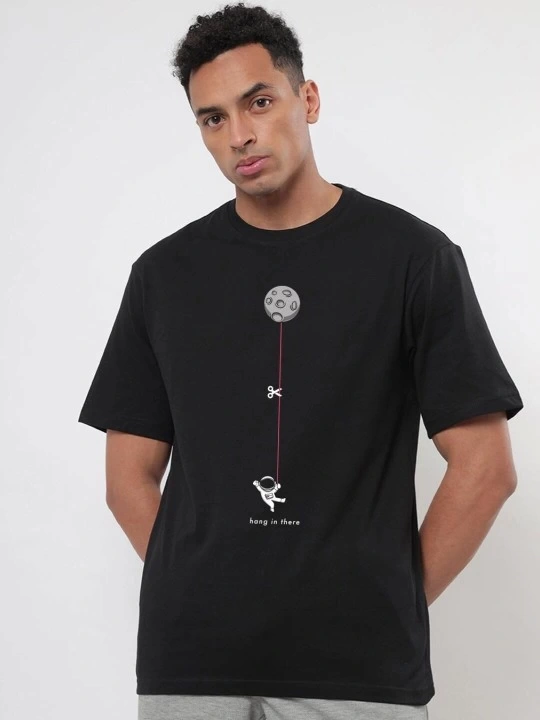 Erkek Baskılı Oversize T-shirt - Siyah
