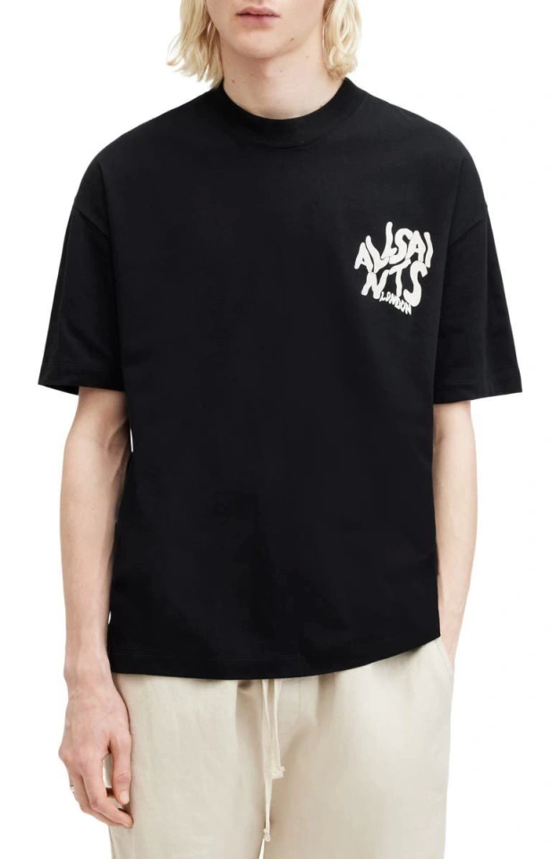 Erkek Baskılı Oversize T-shirt - Siyah