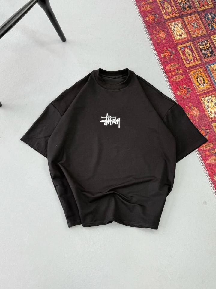 Erkek Baskılı Oversize T-shirt - Siyah