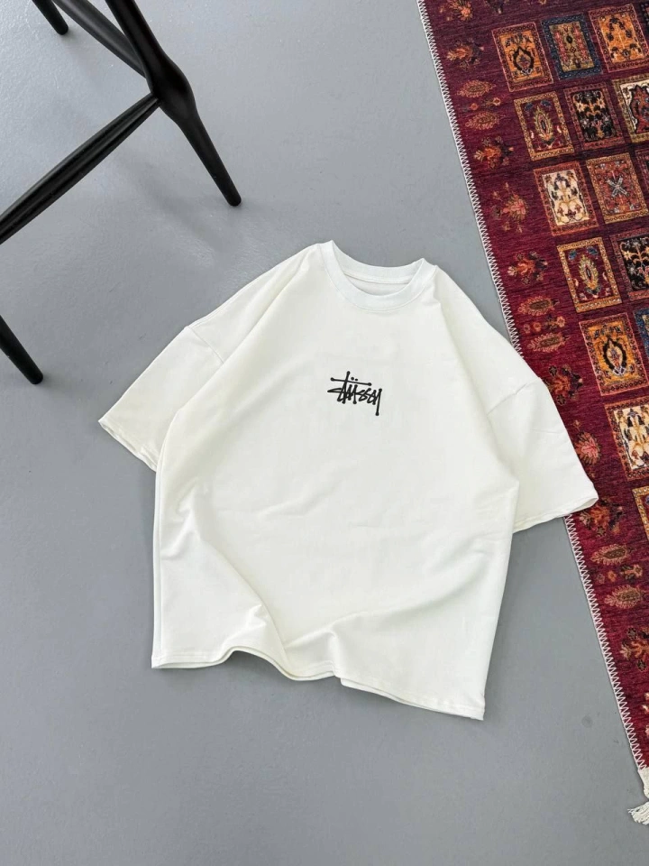 Erkek Baskılı Oversize T-shirt - Beyaz