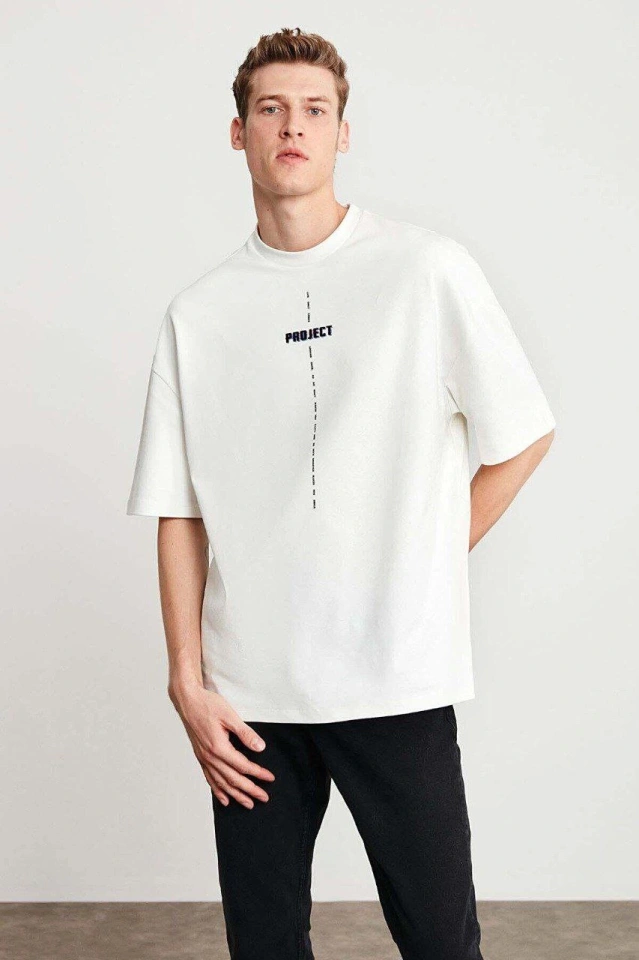 Unisex Baskılı Oversize T-Shirt - Beyaz