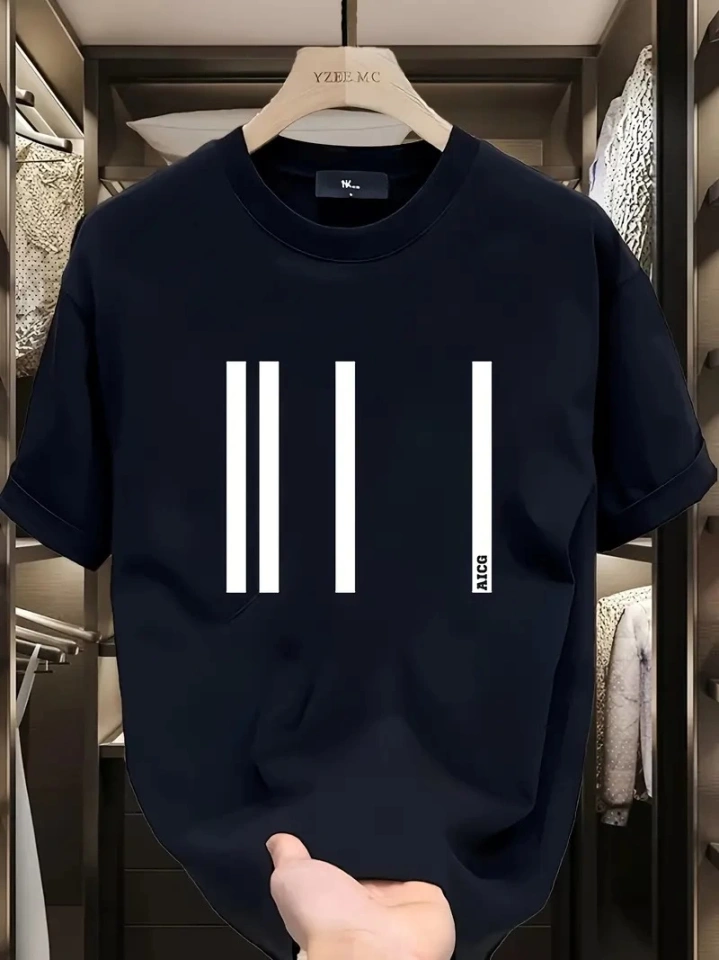 Baskılı Oversize Bisiklet Yaka T-shirt - Siyah