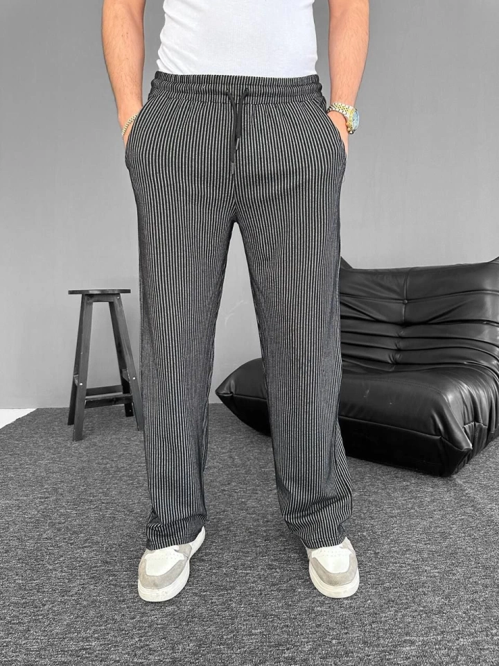 Su Yolu Çizgili Cepli Pantalon - Siyah